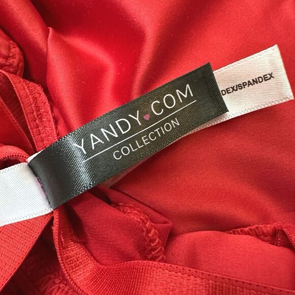 Yandy Collection Red Satin Deep Plunge Teddy - Size Small/Medium - Picture 6 of 8